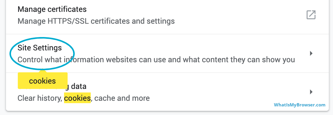 O item 'Configurações do site' na lista de opções.