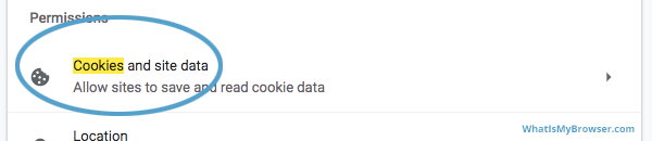 O item Cookies na seção Configurações do site